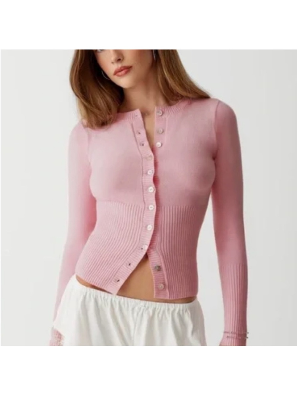 Frankie’s Bikinis Lennon Cloud Knit Cardigan Valentine Pink (altered)